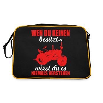 Steyr Oldtimer Traktoren wenn du keinen Besitzt - Retro Tasche - Schwarz/Gold - Hinten