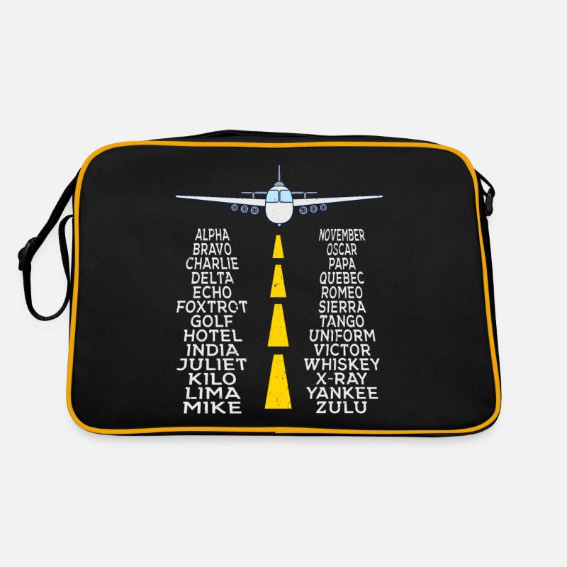Pilot & Flugzeug phonetisches Alphabet Geschenk - Retro Tasche - Schwarz/Gold