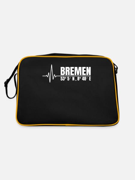 Bremen Herzschlag Koordinaten Heimat Heimatstadt - Retro Tasche - Schwarz/Gold - Hinten