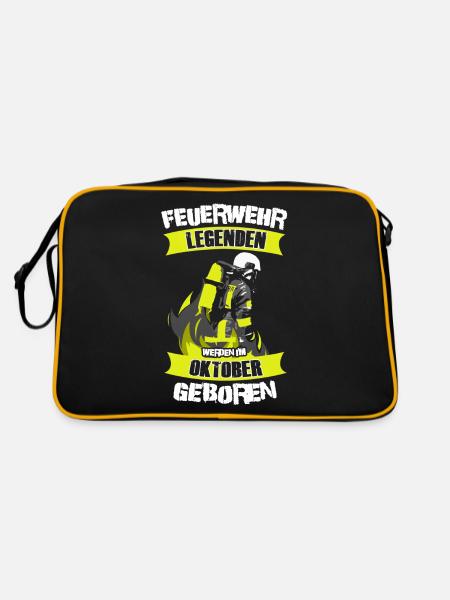Feuerwehr Legenden – Geboren im Oktober - Retro Tasche - Schwarz/Gold - Hinten
