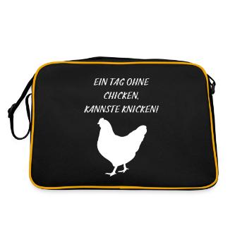 Tag ohne Chicken kannste Knicken Landwirt Bauer - Retro Tasche - Schwarz/Gold - Hinten