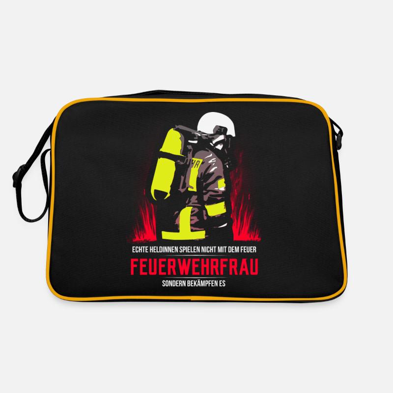 Echte Heldinnen sind Feuerwehrfrauen - Retro Tasche - Schwarz/Gold
