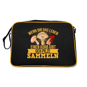 Wenn Dir Das Leben Einen Korb Gibt Pilze Sammeln - Retro Tasche - Schwarz/Gold - Hinten