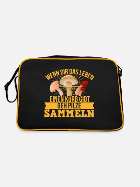Wenn Dir Das Leben Einen Korb Gibt Pilze Sammeln - Retro Tasche - Schwarz/Gold - Hinten