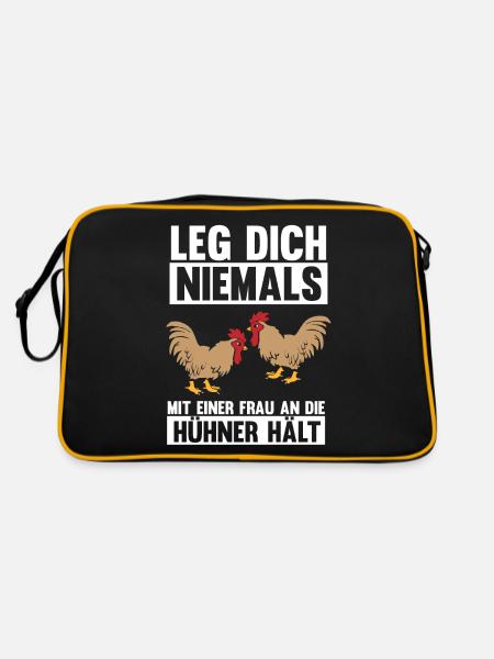Leg dich niemals mit einer Frau an die Hühner hält - Retro Tasche - Schwarz/Gold
