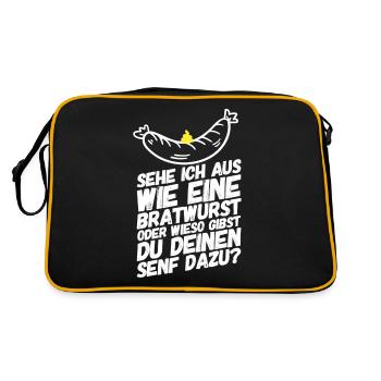 Bratwurst Senf Sprüche - Retro Tasche - Schwarz/Gold - Hinten