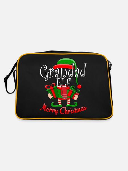 Opa Elf Familie passende Weihnachten Pyjama Geschenk - Retro Tasche - Schwarz/Gold - Hinten