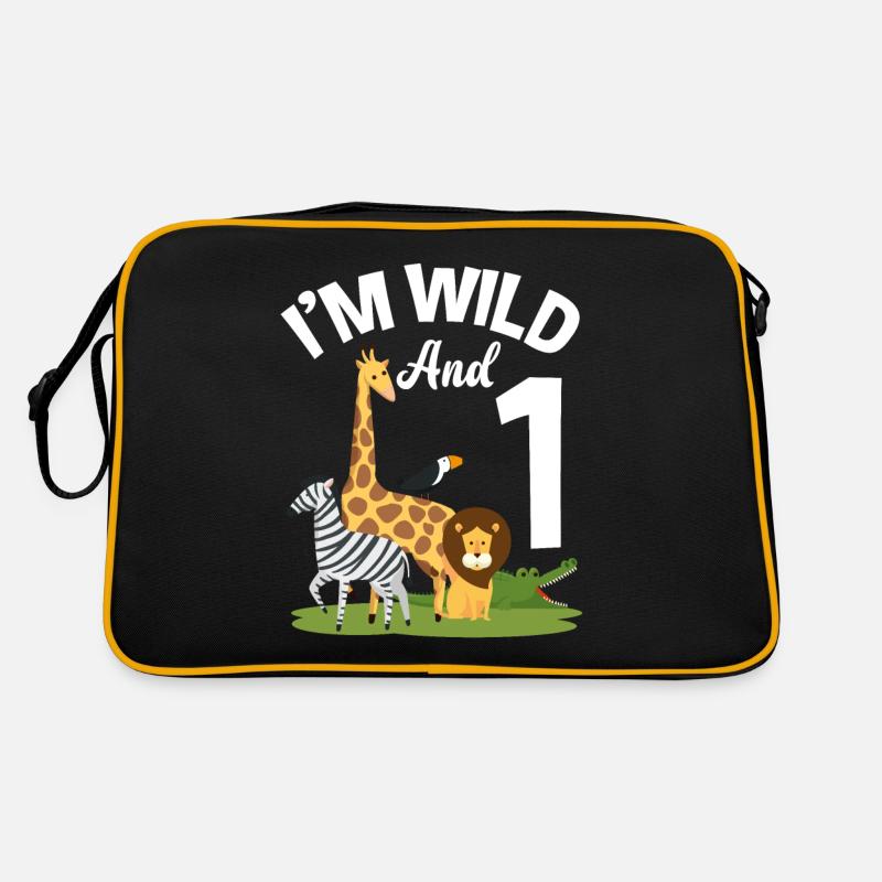 1. Geburtstag Geburtstagsshirt Dschungel Eins - Retro Tasche - Schwarz/Gold