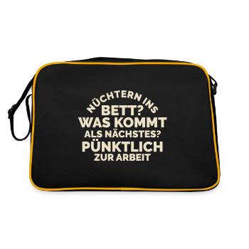 Nüchtern ins Bett Bier Lustig Nüchtern ins Bett - Retro Tasche - Schwarz/Gold - Hinten