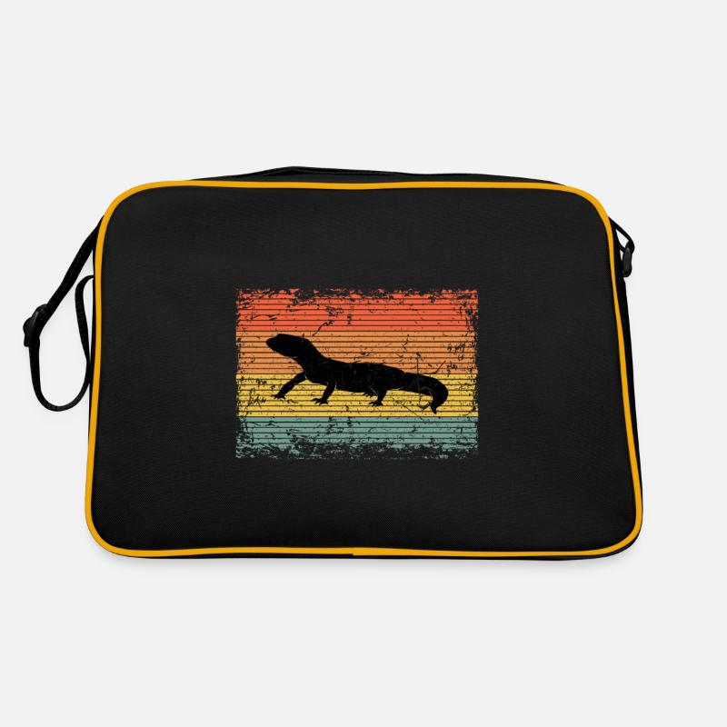 Vintage Gecko Eidechse Tier Geschenk - Retro Tasche - Schwarz/Gold