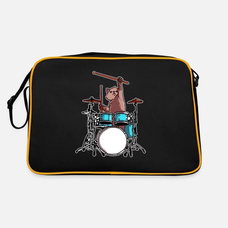 Drummer Katze spielt Schlaugzeug Musiker Geschenke Retro Tasche