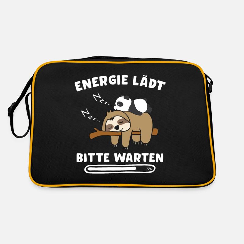 Energie lädt Faultier Pandabär Panda Chiller - Retro Tasche - Schwarz/Gold