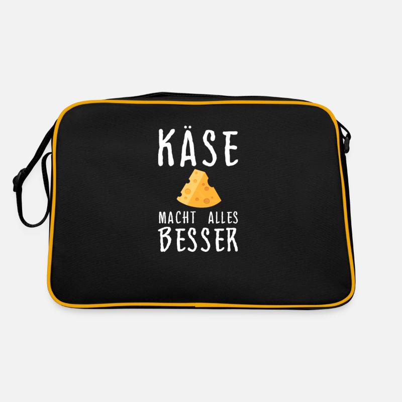Käse Käseplatte Käsesorten Käserei - Retro Tasche - Schwarz/Gold