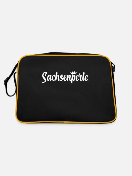 Sachsenperle Sachsen Ostdeutschland Osten Geschenk - Retro Tasche - Schwarz/Gold - Hinten