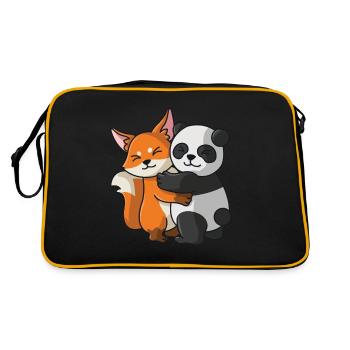 Renard avec panda aime les animaux mignons doux - Sac Retro - noir/or - Dos