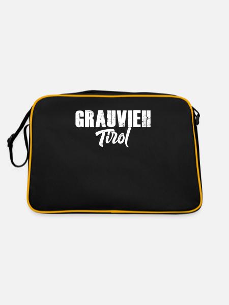 Grauvieh Tirol Kuh Bauer Landwirt Rind Geschenk - Retro Tasche - Schwarz/Gold - Hinten
