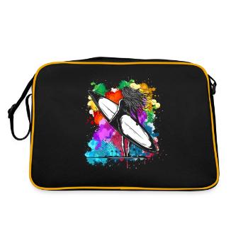 Colorful surfboard girl vacation water sports beach - Retro Bag - black/gold - Back