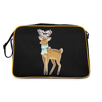 Weihnachten Reh Hirsch Reh braun - Retro Tasche - Schwarz/Gold - Hinten