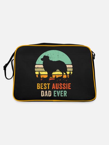 Australischer Schäferhund Papa Best Dad Ever Shirt - Ret - Retro Tasche - Schwarz/Gold