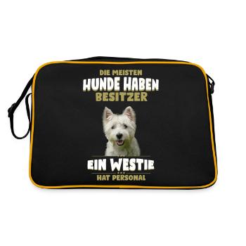 Westie Shirt - Westie Hund TShirt - Retro Tasche - Schwarz/Gold - Hinten