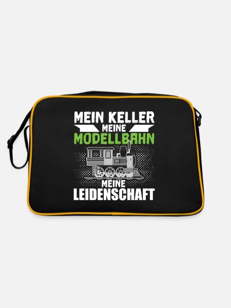 Mein Keller Meine Modellbahn Meine Leidenschaft - Retro Tasche - Schwarz/Gold - Hinten