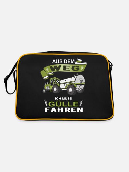 Landwirt Traktor Trecker Agrar Bauernhof fun - Retro Tasche - Schwarz/Gold - Hinten