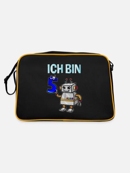 Lustiges Ich bin 5 Roboter Kindergeburtstag - Retro Tasche - Schwarz/Gold - Hinten