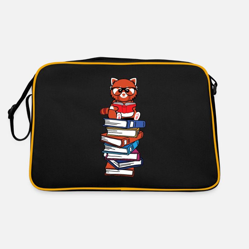 Kawaii Roter Panda Bücher Lesen - Retro Tasche - Schwarz/Gold