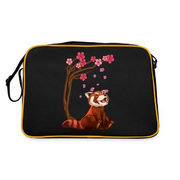 Red Panda Bear & Cherry Blossom Art - Retro Bag - black/gold - Back