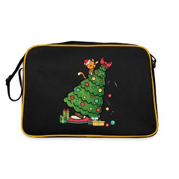 Katze Weihnachtsbaum - Weihnachten Kätzchen - Retro Tasche - Schwarz/Gold - Hinten