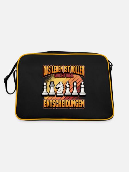Schach Schachmatt Lustig Brettspiel Geschenk - Retro Tasche - Schwarz/Gold - Hinten