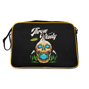 Throw Wisely - Disc Golf Totenkopf Design Geschenk - Retro Tasche - Schwarz/Gold - Hinten