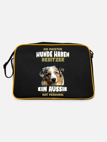 Australian Shepherd - Aussie Hund - Retro Tasche - Schwarz/Gold - Hinten