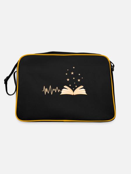 Book reader heartbeat bookworm librarian - Retro Bag - black/gold - Back