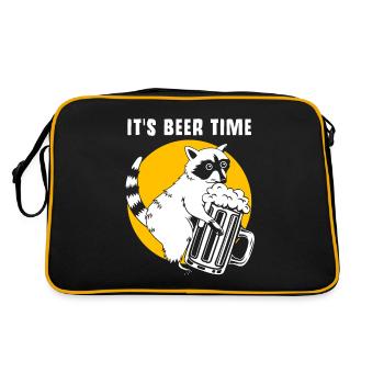 Waschbär Bier Alkohol - Retro Tasche - Schwarz/Gold - Hinten