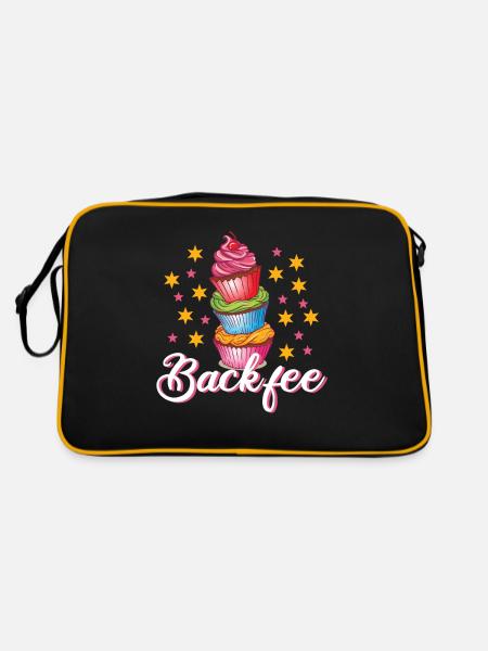 Backfee Bäcker Hobbybäcker Cupcake Muffin Torten - Retro Tasche - Schwarz/Gold - Hinten