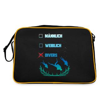 Lustiges Taucher Design - Männlich Weiblich Divers - Retro Tasche - Schwarz/Gold - Hinten