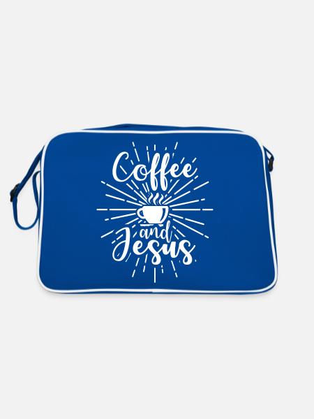 COFFEE QUOTE Gift Coffee Lover for Barista - Retro Tasche - Blau/Weiß - Hinten