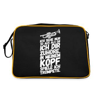 Trompete Trompeten Trompeter Kopf - Retro Tasche - Schwarz/Gold - Hinten
