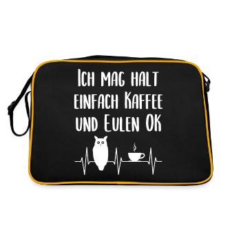 Eule Kaffee Liebhaber Lustiger Spruch Geschenk - Retro Tasche - Schwarz/Gold - Hinten