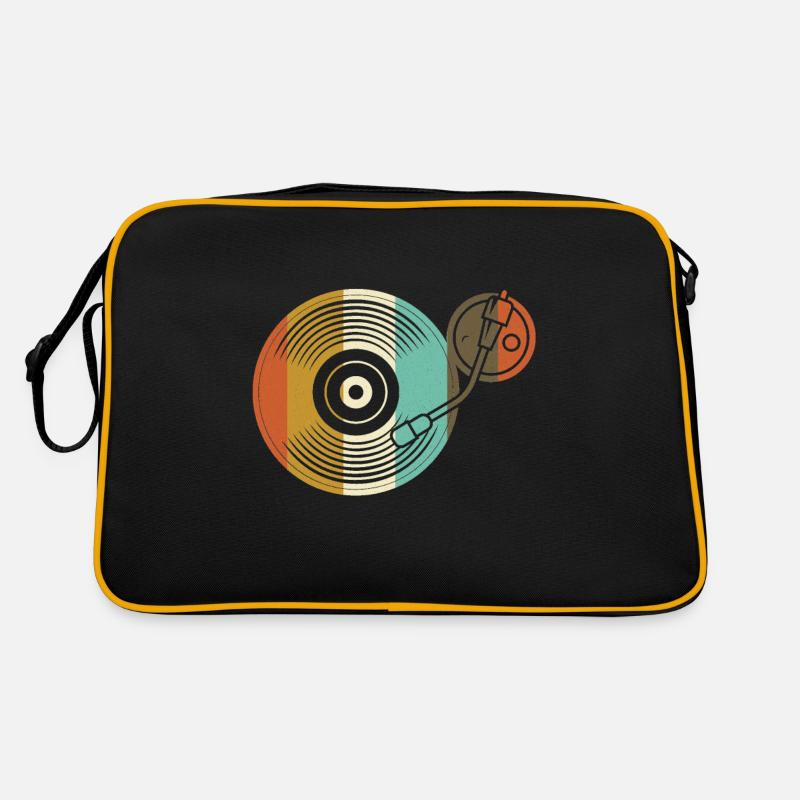 Schalplatte Vinyl - Retro Plattenspieler - DJ - Retro Tasche - Schwarz/Gold