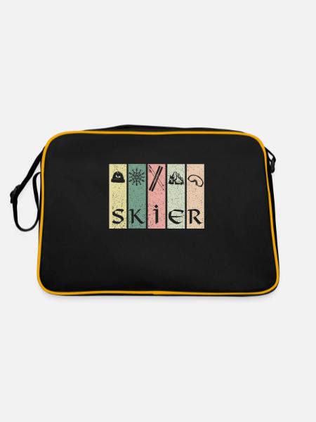 Powder Skiing Skier Apres Ski Gift - Retro Bag - black/gold - Back