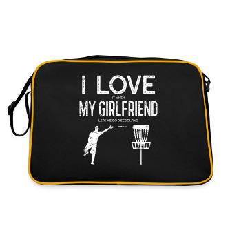 I Love My Girlfriend Discgolf Funny Frisbee - Retro Bag - black/gold - Back