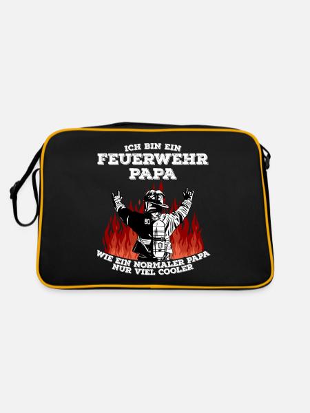 Feuerwehr Papa - Cooler Vater Feuerwehrmann - Retro Tasche - Schwarz/Gold - Hinten