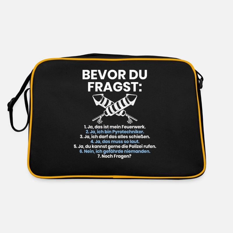 Bevor Du Fragst Feuerwerk Silvester Pyrotechniker - Retro Tasche - Schwarz/Gold