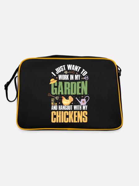 Garten und Hühner Gärtner Geschenk - Retro Tasche - Schwarz/Gold - Hinten