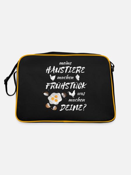 Super Hühner Spruch für Hühnerhalter Geschenk - Retro Tasche - Schwarz/Gold - Hinten