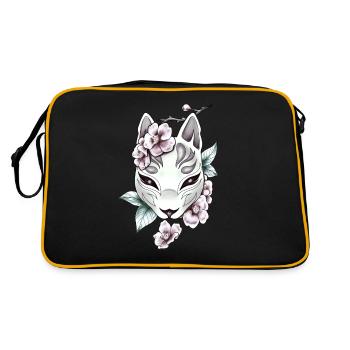 Kitsune Tribal Retro Anime Vintage Orchidee Fuchs - Retro Tasche - Schwarz/Gold - Hinten