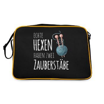 Lustiger Häkeln Spruch für Strickerin Geschenk - Retro Tasche - Schwarz/Gold - Hinten