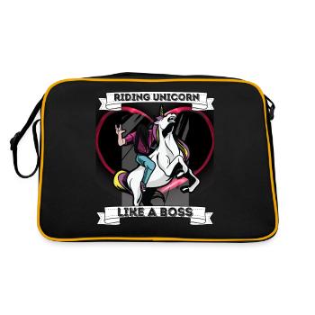 Einhorn Metal Reiten Geschenkidee Boss - Retro Tasche - Schwarz/Gold - Hinten